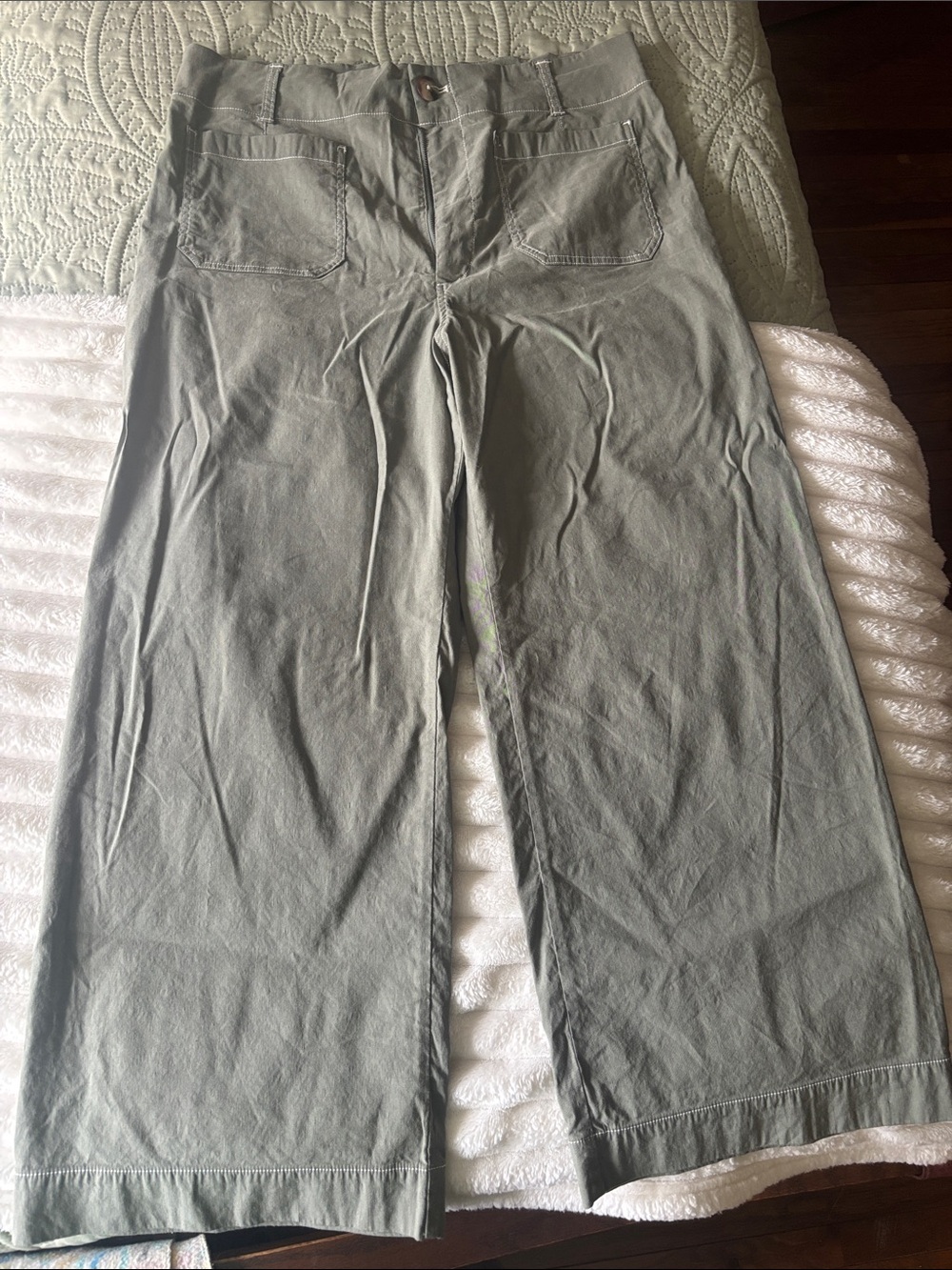 Maeve Wide-Leg Collette pants. Sage green